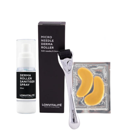 Lonvitalite 24K Gold &amp; Collagen Eye Masks &amp; Derma Roller Bundle